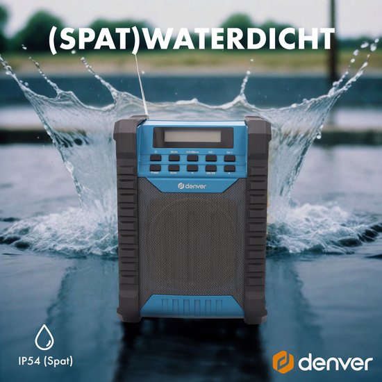 Denver Construction Radio DAB - Bluetooth - avec batterie - AUX - FM - USB-C - résistant aux éclaboussures - WRD60