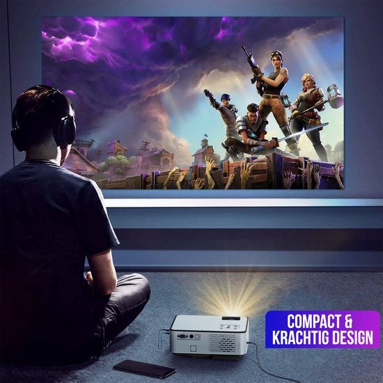 Strex Beamer ANDROID - Entrée en Full HD - 7000 Lumens - Streaming depuis votre téléphone avec WiFi - Mini projecteur - Ecran de projection 100" inclus