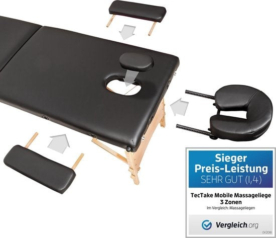 Table de massage mobile 3 zones - rembourrage 3 cm + sac de transport noir