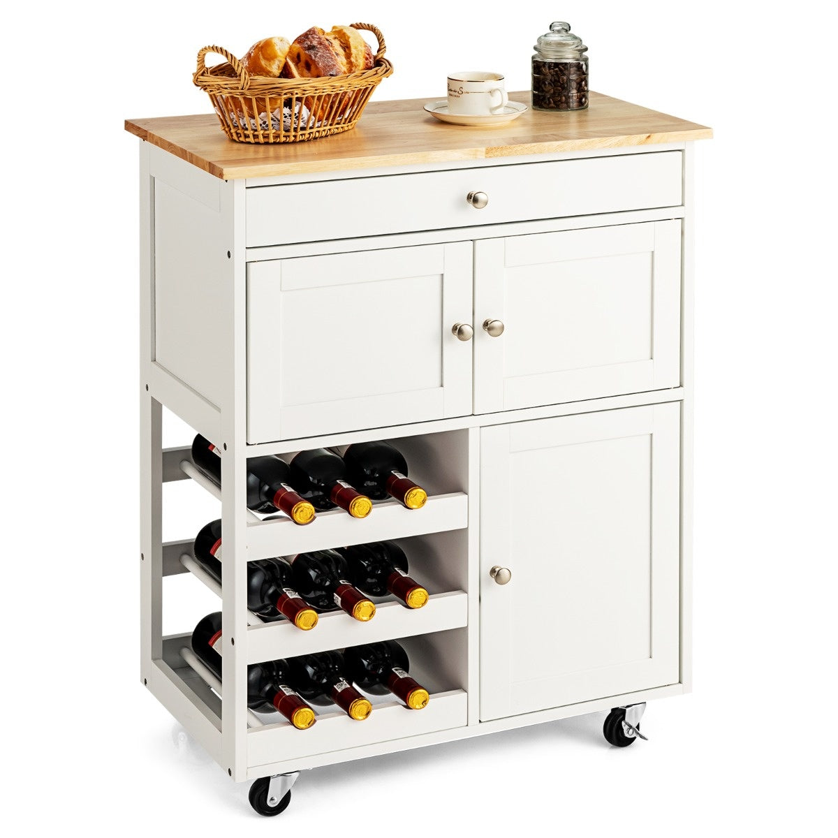 Chariot de cuisine COAST en bois avec 3 planches à vin