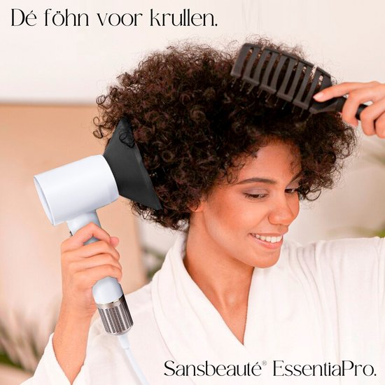 Sansbeauté® Sèche-cheveux avec diffuseur - Boucles - 110 000 tr/min - Sèche-cheveux ionique avec brosse - 3 étapes - 3 accessoires - Sèche-cheveux de voyage - Coolshot - Sèche-cheveux avec diffuseur - Sèche-cheveux - 2000W - EssentiaPRO®.