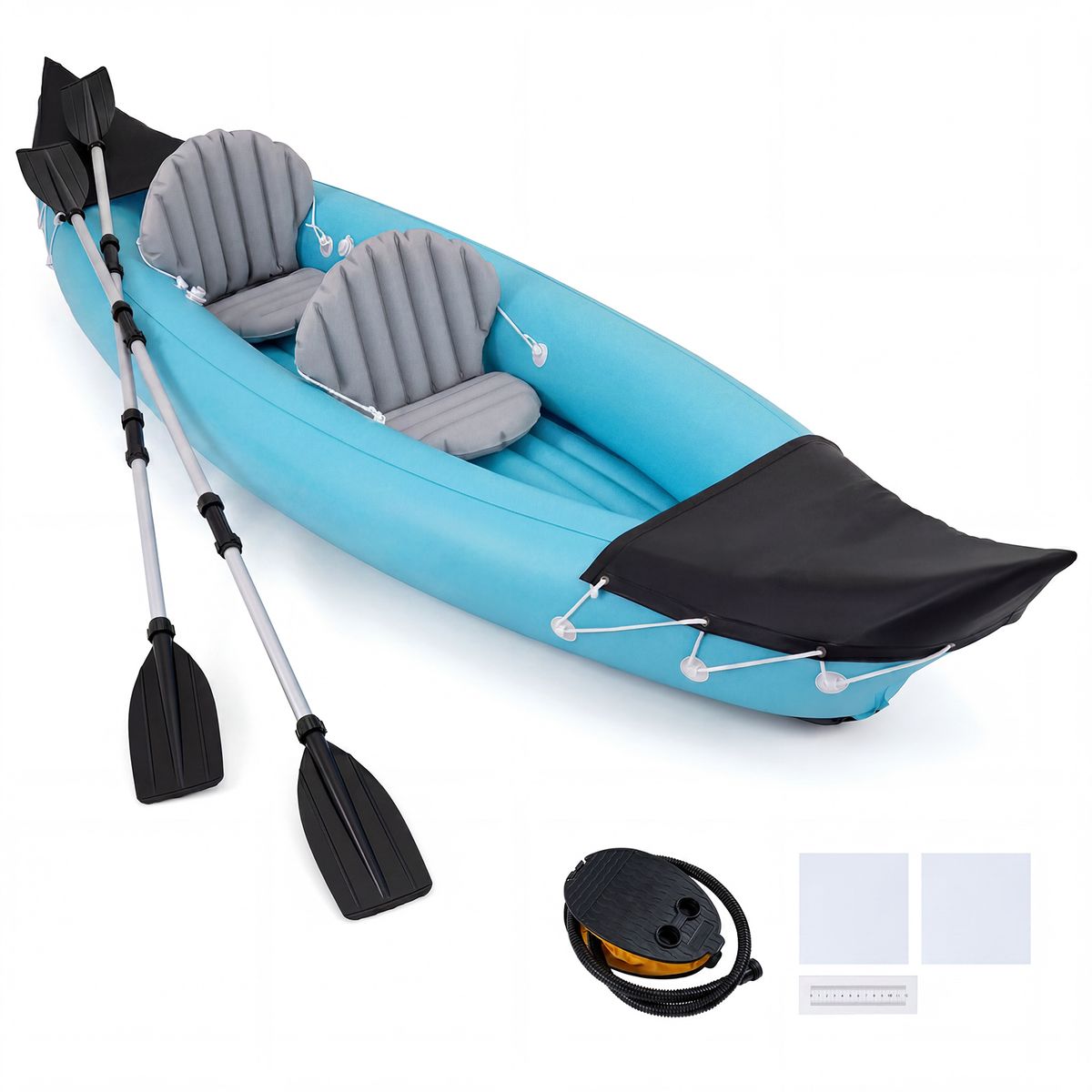 Ensemble de kayak gonflable Coast pour 2 personnes - Avec pagaies et pompe à pied - Bleu - 321 x 92 x 45 cm