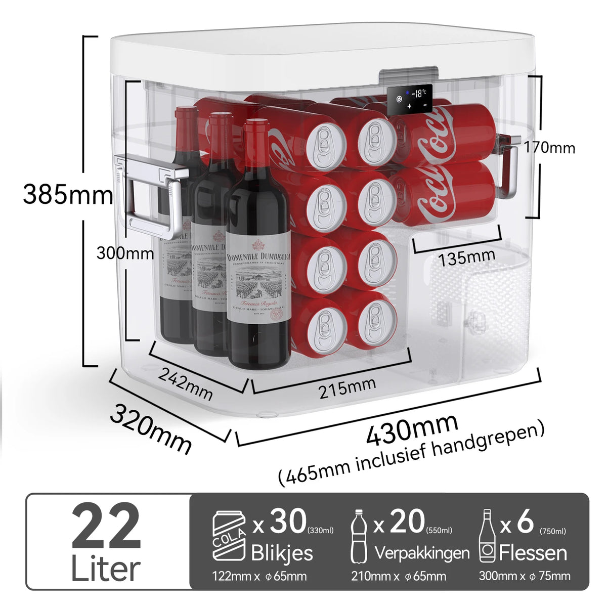 Glacière à compresseur Bingi 22 litres - Réfrigération et congélation de -18 à 15 °C - 12/24 V et 230 V - Pour voiture, camping-car et camping