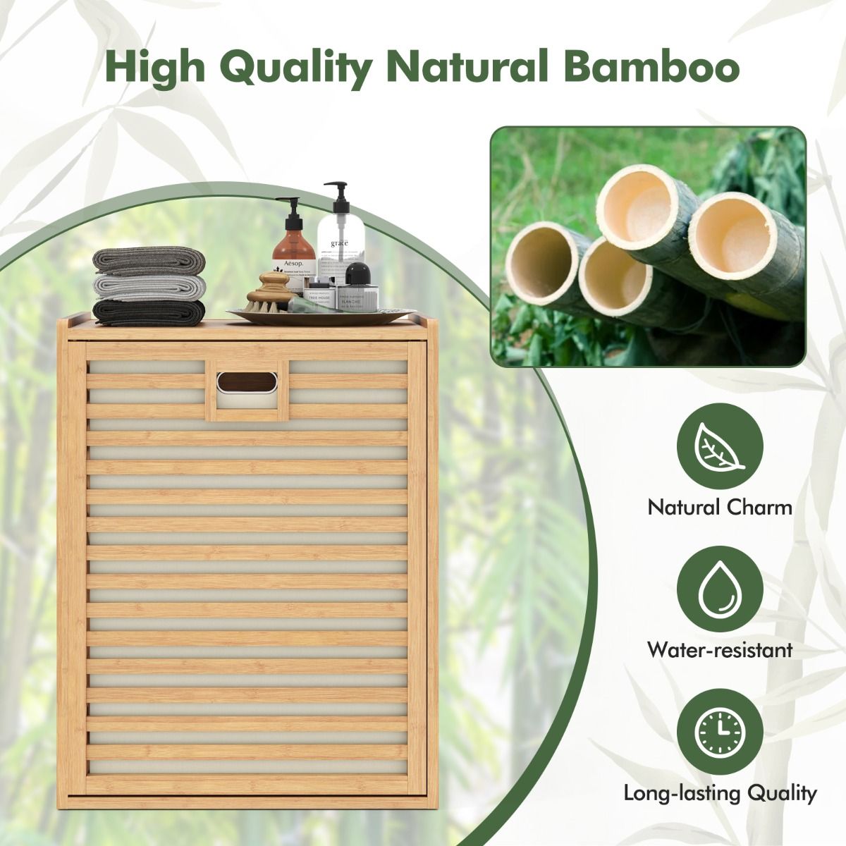 Étagère de salle de bain Coast avec panier à linge - bambou - panier en tissu rabattable - naturel