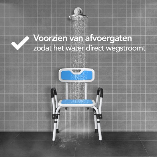 Brixy Chaise de douche avec dossier et accoudoir amovibles - Antidérapant - Hauteur réglable - Max. 150 kg - Tabouret de douche - Chaise de salle de bain