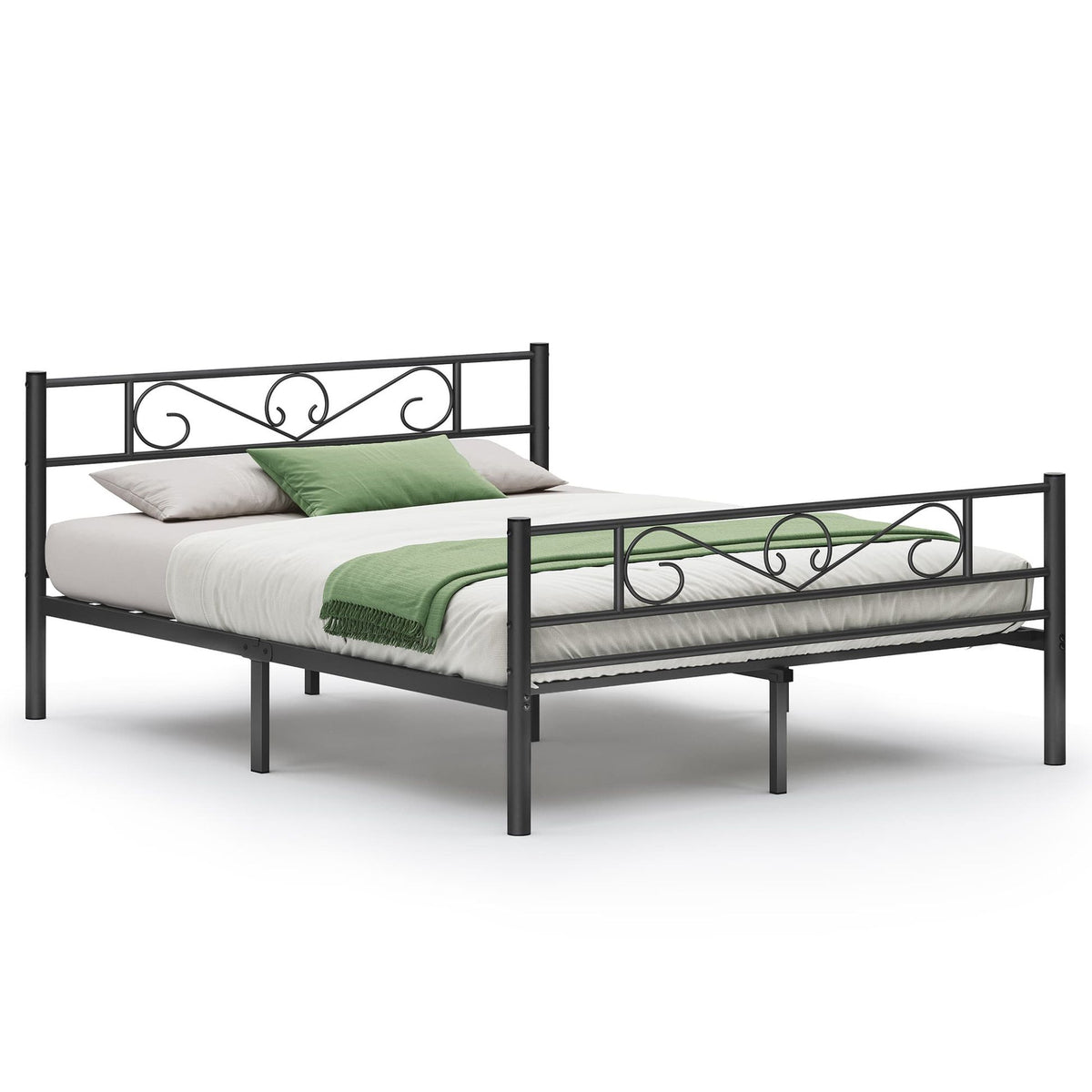 Cadre de lit en métal Yaheetech - Noir - 207 x 162 x 89 cm - Double, matelas 160 x 200 cm