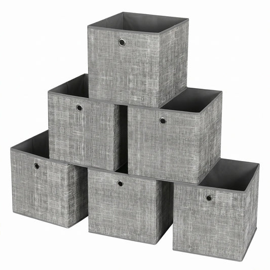 Lot de 6 bacs de rangement Joyfurnos - Gris - 30 x 30 x 30 cm - Pliables - Avec poignées - Capacité de 5 kg par bac
