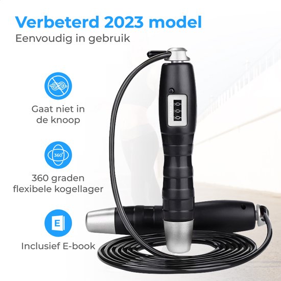 Nuvance - Corde à sauter avec compteur - 15W - Câble inclus - Noir - Aluminium - 200 cm