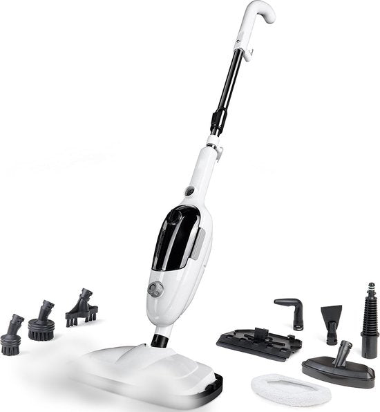 URGOODS - Nettoyeur vapeur haute pression 2-en-1 et sèche-mains - plastique blanc - comprend 8 accessoires et 2 chiffons en microfibre - pour sols et canapés - multifonctionnel et hygiénique