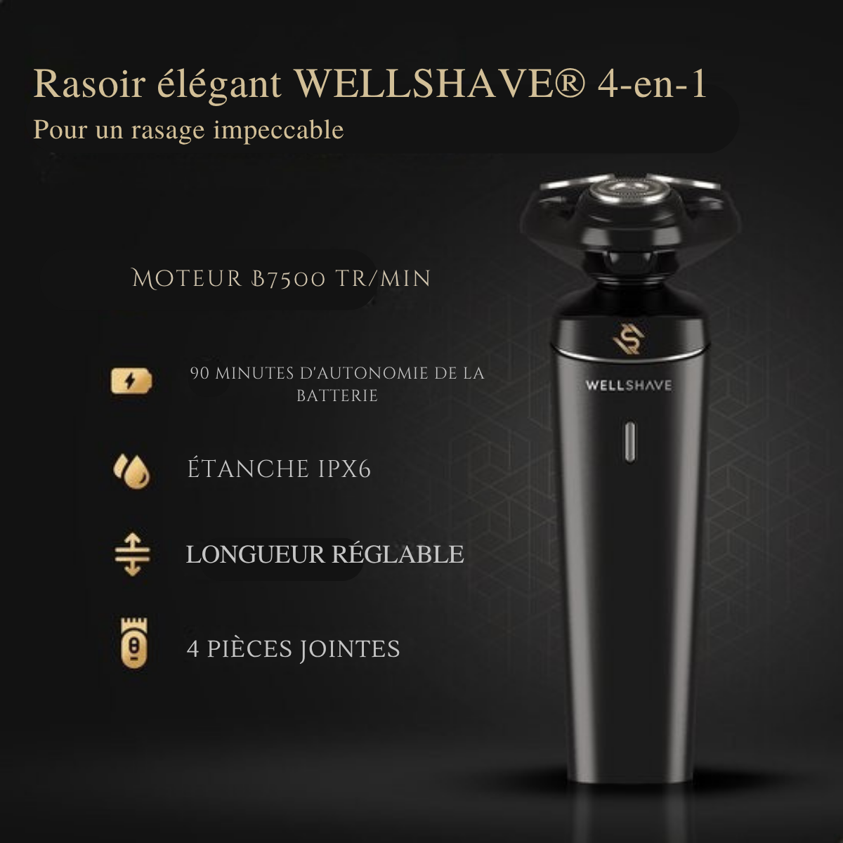 Rasoir Wellshave 4 en 1 pour hommes – Avec tondeuse et tondeuse pour le nez – Rasoir électrique – Utilisation humide et sèche – Rasoirs – Rasage – Tondeuse à barbe