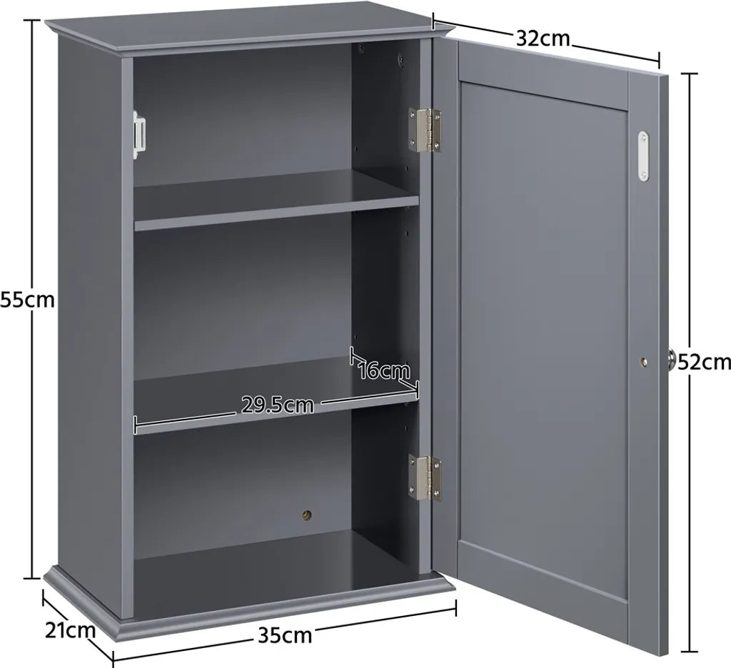 Armoire de salle de bains Yaheetech 35 x 21 x 55 cm - Gris foncé - Armoire murale avec 3 compartiments de rangement