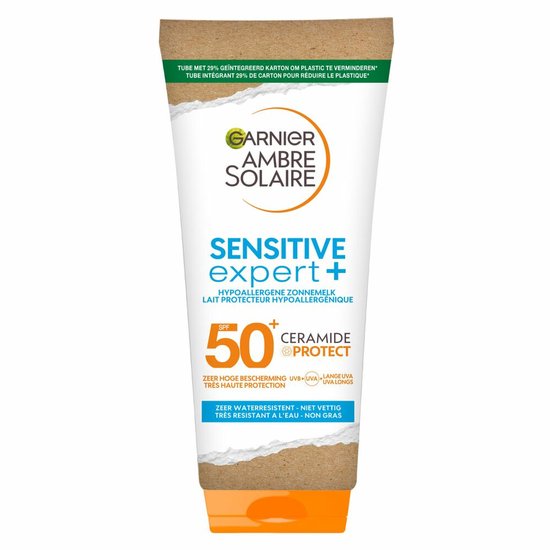 Garnier Ambre Solaire Sensitive Expert+ SPF50+ - Lait solaire hypoallergénique pour peaux sensibles avec Ceramide Protect - 175 ml