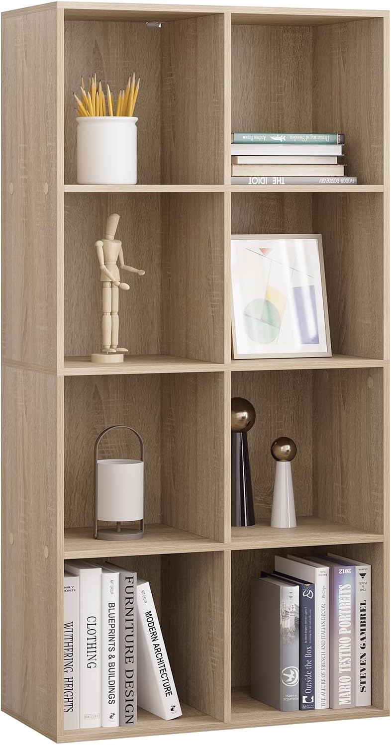Bibliothèque WOLTU à 8 compartiments - Chêne clair - 60 x 29,5 x 121 cm