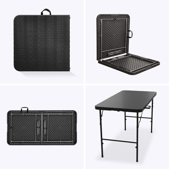 LifeGoods Table pliante - 120 cm - Table de camping - 4 personnes - Table pliante - Noir