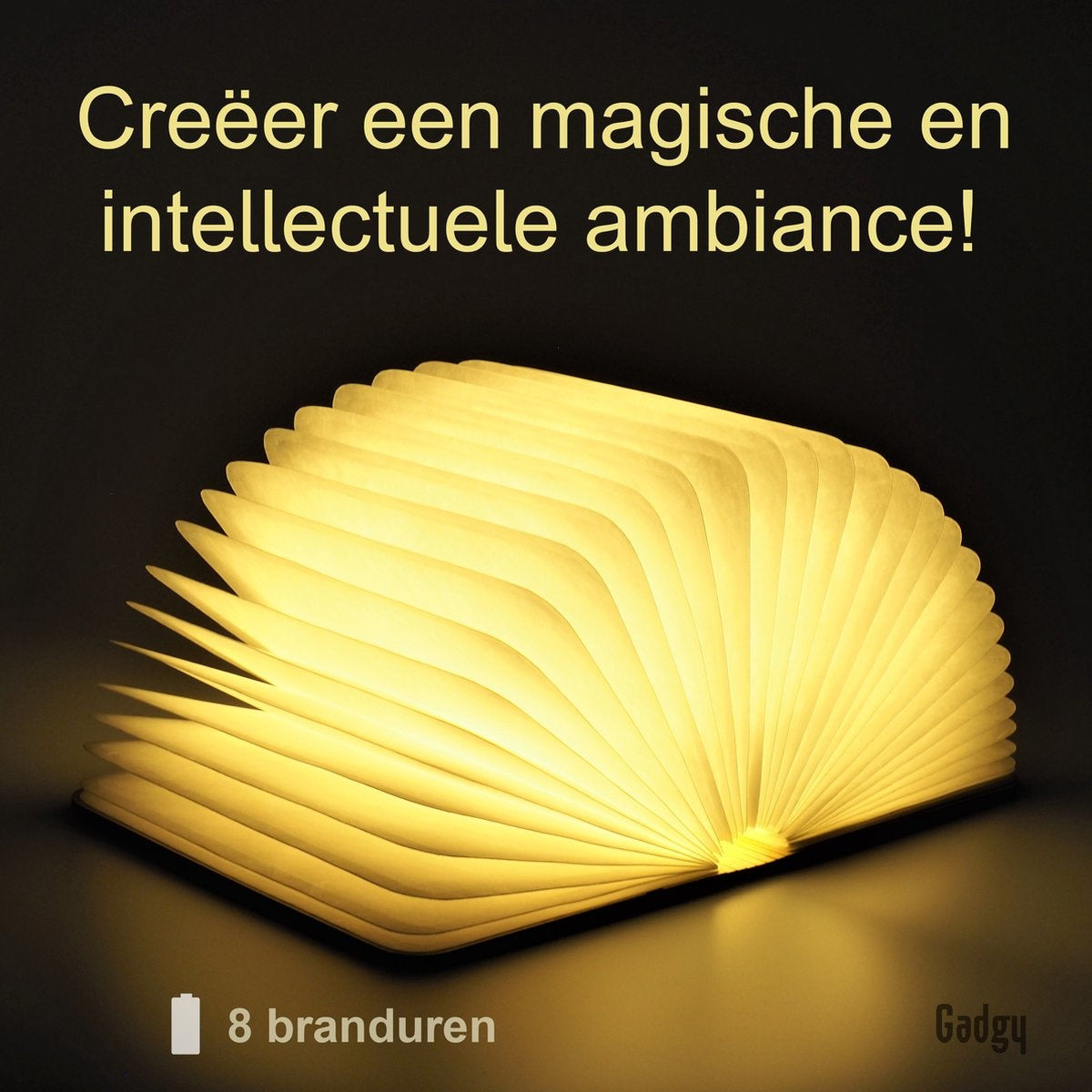 Gadgy Book Lamp - Lampe de table pour chambre à coucher - Eclairage d'ambiance intérieur - Taille : 21.5 x 17cm - Rechargeable