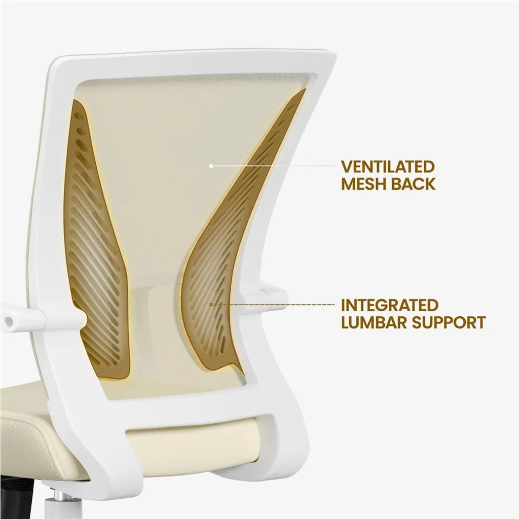 Chaise de bureau ergonomique Yaheetech 60 x 60 x 91-100,5 cm - Beige - Chaise pivotante réglable avec dossier en maille