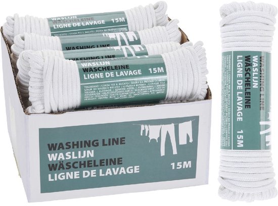 Corde à linge blanche de 15 mètres en polyester - Fil pour corde à linge - Pour étendre le linge