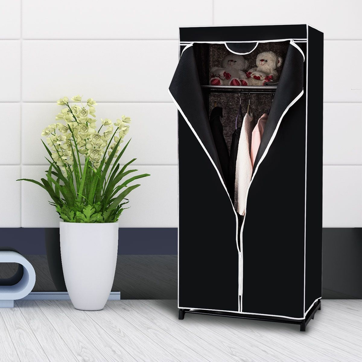 Armoire portative Coast - Tissu - 74 x 50 x 172 cm - Noir