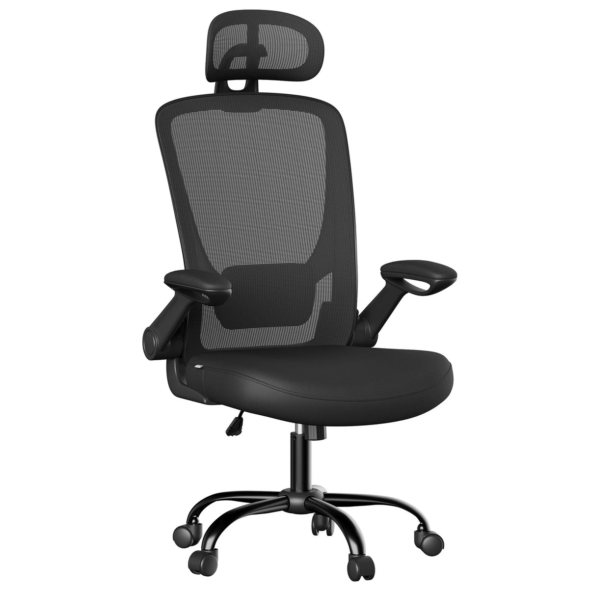 Chaise de bureau ergonomique Joyfurnos en maille - Soutien lombaire et appui-tête réglables - Fonction d'inclinaison - 64 x 64 x 115-130 cm - Noir d'encre