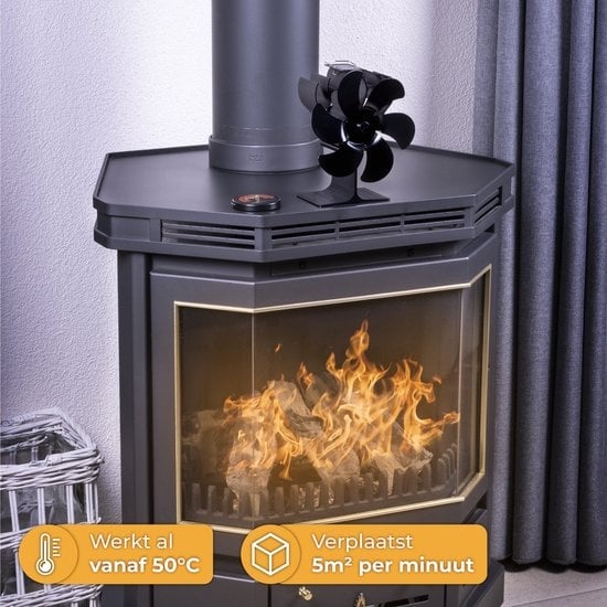 Nuvance - Ventilateur de poêle à bois - Thermomètre inclus - Ventilateur de cheminée - Ecofan de poêle - Ventilateur de chaleur - Noir