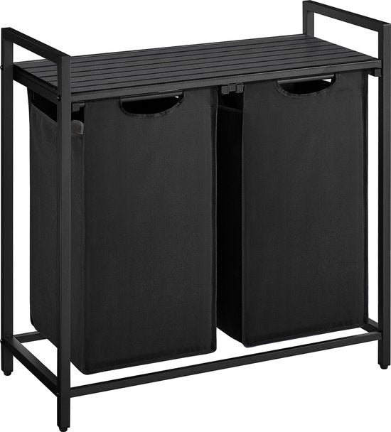 O'DADDY® Panier à linge 2 compartiments - trieur de linge extensible avec étagère - 73 x 33 x 72 cm - métal - gris foncé