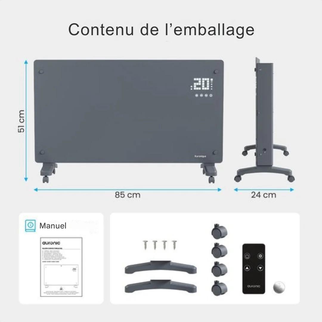 Chauffage Électrique - Auronic - Convecteur avec Thermostat et Télécommande - Panneaux chauffants - jusqu'à 30 m² - 2500W - Gris