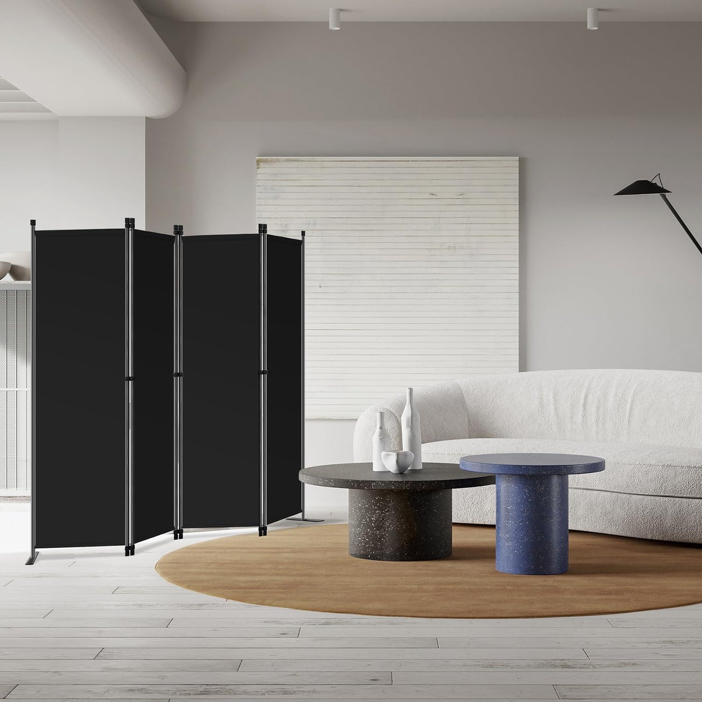 Angel Living Paravent de chambre - 4 pièces - 224x165 cm - Pliable - Acier et polyester - Séparation de pièces et intimité - Noir