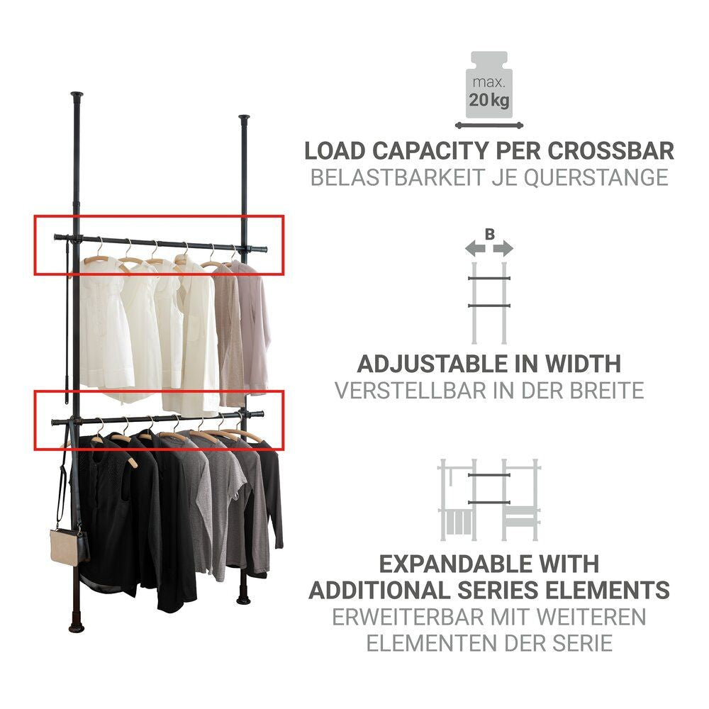 Tringles à vêtements WENKO Herkules noires - 2 pièces - Réglables de 75 à 120 cm