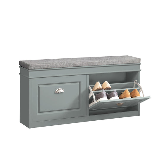 SoBuy FSR64-HG Banc à chaussures étroit avec coussin de siège - 2 rabats - Jusqu'à 8 paires de chaussures - Gris - 60 x 24 x 102 cm