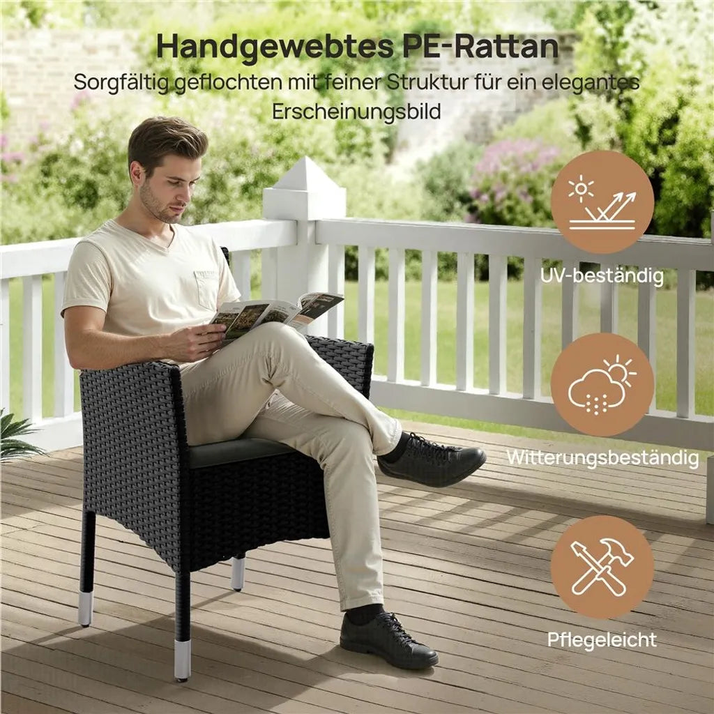 Yaheetech Lot de 2 chaises de jardin 58 x 58 x 84 cm - Noir/Gris - Chaises de jardin en polyrotin avec coussins d'assise et de dossier