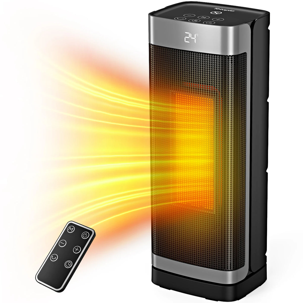 Radiateur céramique Totopia 2000 W - Chauffage électrique PTC avec télécommande - Minuterie 12 h - Oscillation - 40 × 15 × 12 cm - Noir