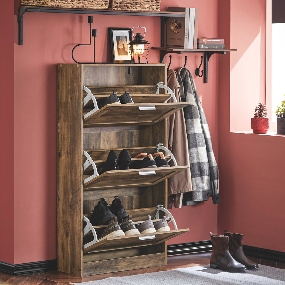 SoBuy FSR137-L-F Meuble à chaussures Meuble à chaussures avec 3 volets Meuble à chaussures étroit