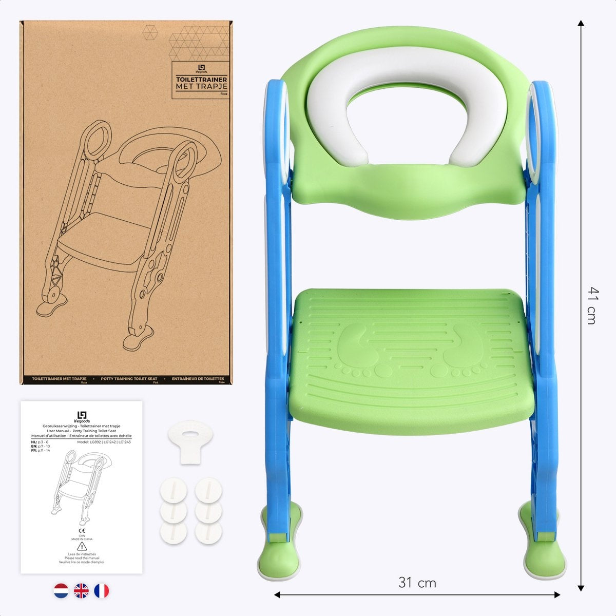 Réducteur de toilettes LifeGoods - Pot pour enfant - 2 à 7 ans - Vert/Bleu