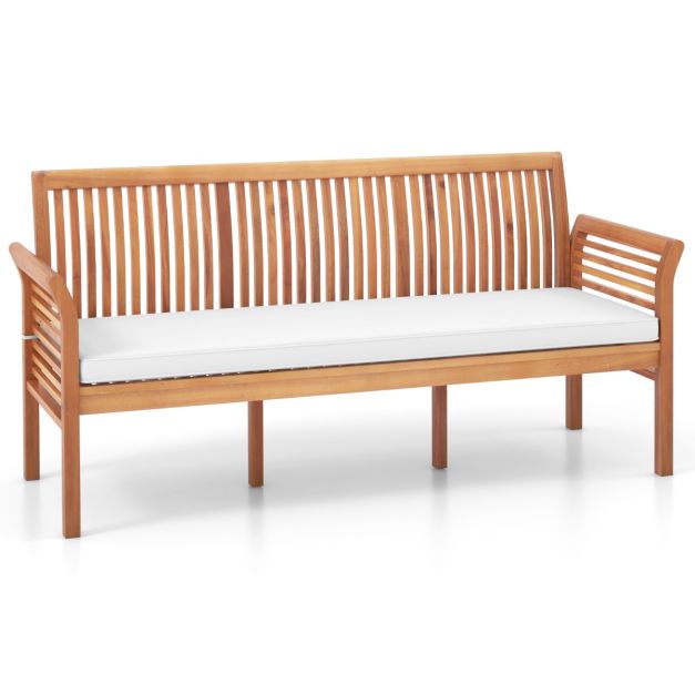 Banc de jardin Coast 3 places en bois d'acacia avec coussins – 159 x 59 x 77 cm – Naturel