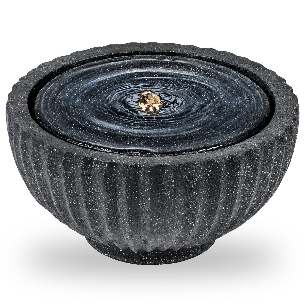 Fontaine de jardin ronde Coast - avec éclairage LED - aspect pierre - 45 x 45 x 23,5 cm - noir