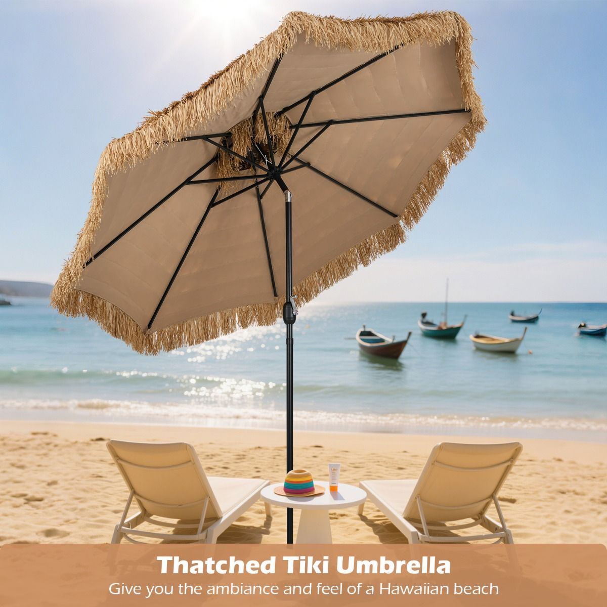 Coast 299 cm Tiki Parasol Hawaii Double Deck Market Parasol - Natural/Black, Ø 299 cm x 270 cm High