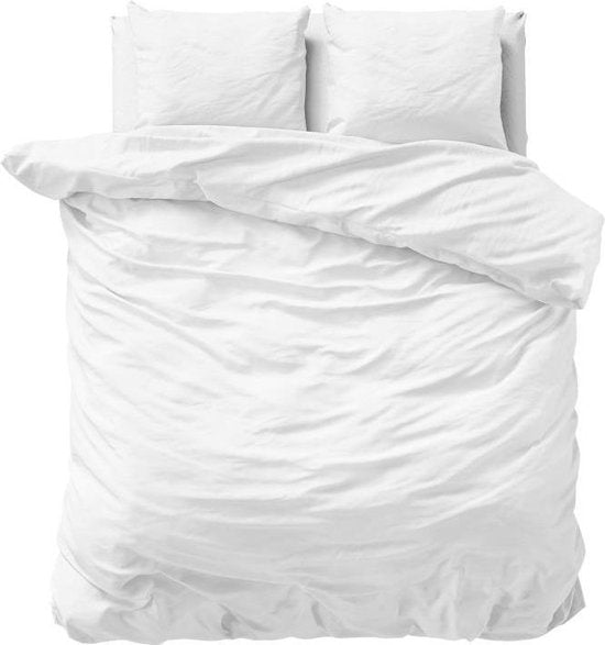 Primaviera Deluxe Uni Satin - Ensemble de housse de couette - Double - 200 x 200/220 + 2 taies d'oreiller 60 x 70 - Blanc