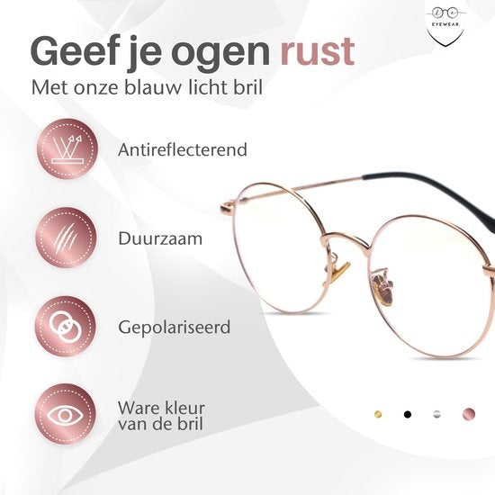 LC Eyewear Lunettes d'ordinateur - Lunettes à lumière bleue - Lunettes à lumière bleue - Lunettes d'affichage - Métal - Unisexe - Or rose