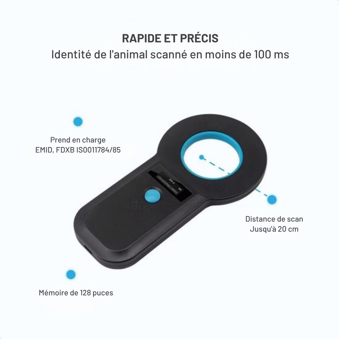 Lecteur de puces pour animaux Dutchwide Chipreader Pro - 128 enregistrements - USB/ Bluetooth