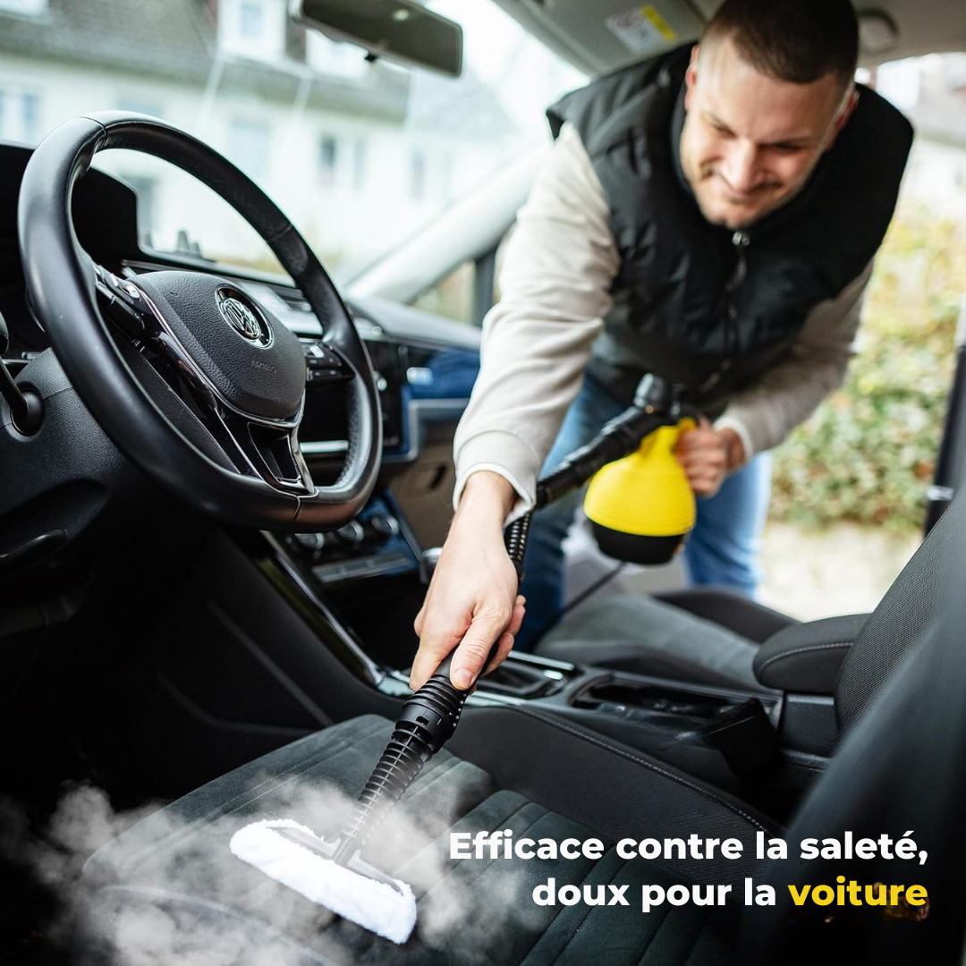 Nettoyeur vapeur à main – Réglage de la vapeur – Comprend 10 accessoires – Réservoir de 350 ml – Jaune