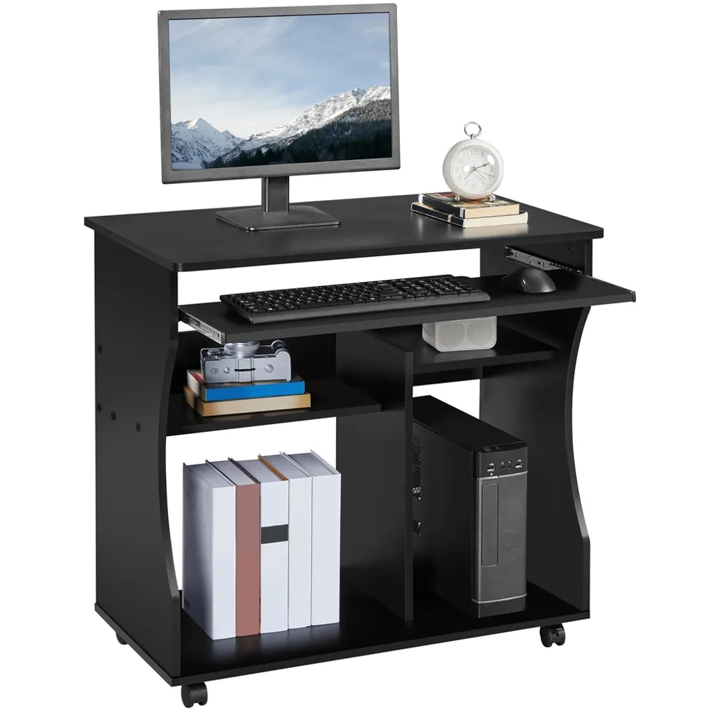 Bureau d'ordinateur Yaheetech avec tiroir pour clavier et roulettes - Noir - 80 x 48 x 76 cm