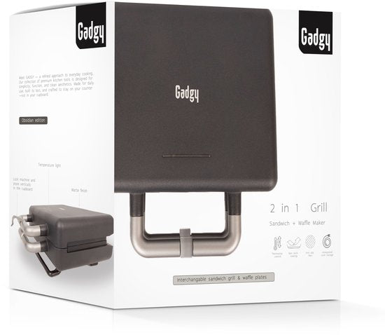 Appareil à croque-monsieur Gadgy Premium pour 2 croque-monsieur – Noir - Gril 3-en-1, appareil à croque-monsieur et gaufrier - Plaques interchangeables - 600 W - Très puissant - 2 gaufres de Bruxelles - Croque-monsieur