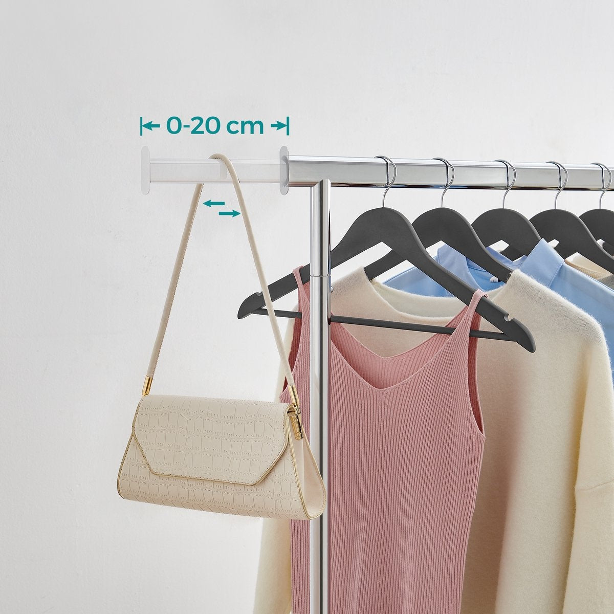 O'DADDY® Porte-manteau à roulettes - Porte-armoire - Porte-manteau ajustable - Porte-manteau extensible 92-132 cm - 90 kg chargeable - Métal - Argent