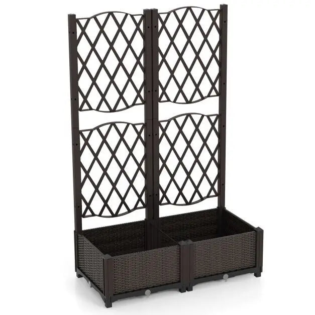 Jardinière Coast avec treillis d'escalade et parterre surélevé – Dotée d'un système d'arrosage automatique pratique, d'une grande jardinière et d'un aspect rotin – Pour jardins et balcons – Plastique PP marron – 80 de long, 40 de large et 122 de haut (cm)