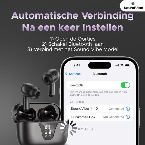 Soundvibe® - Earbuds Pro Black - Wireless With Noise Cancelling - Bluetooth Earbuds - Noise Cancelling Headphones - Wireless Earbuds USB C - Wireless Earphones - Earphones Wireless