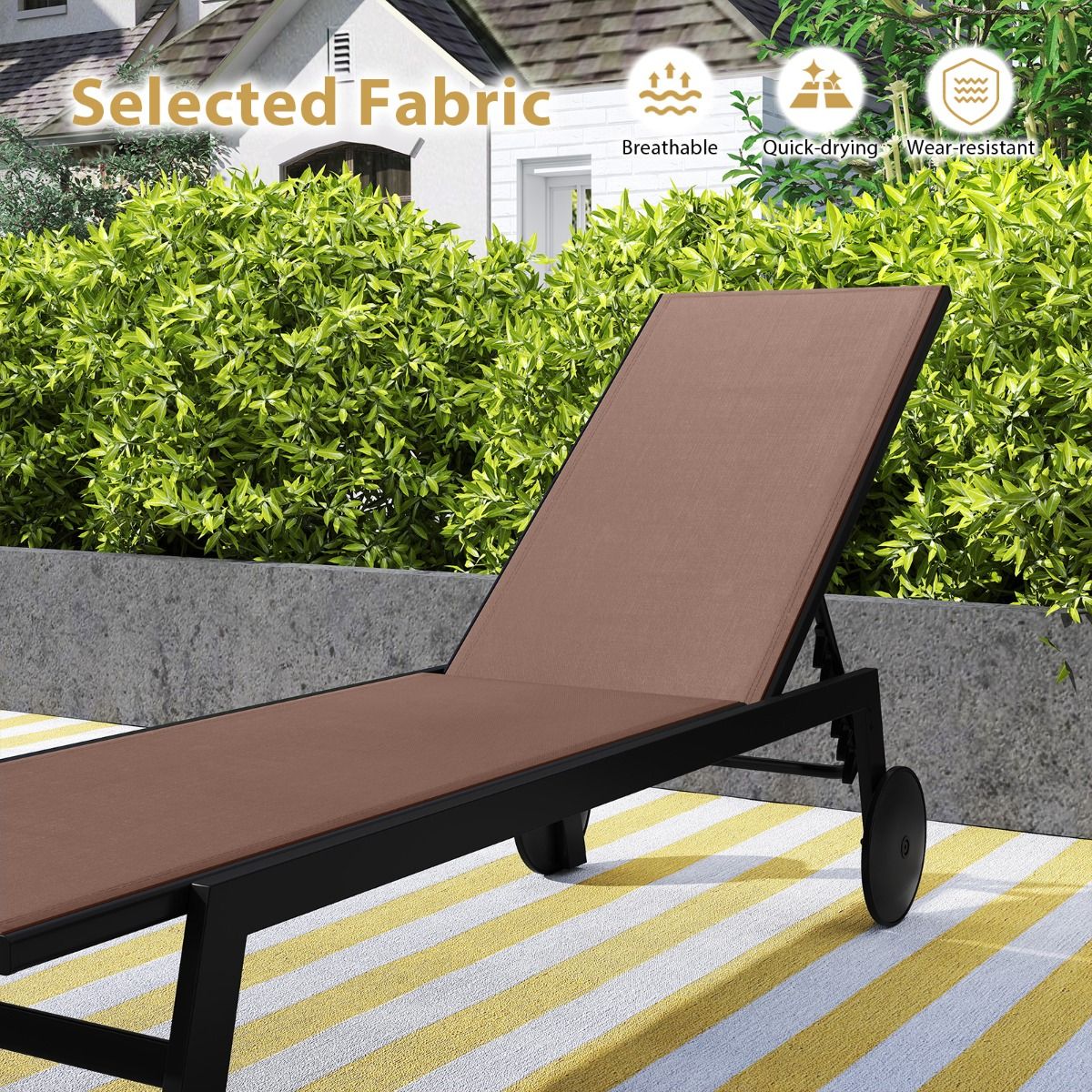 Chaise longue de jardin Coast sur roulettes - dossier réglable sur 6 positions - revêtement respirant - marron - 1 pièce