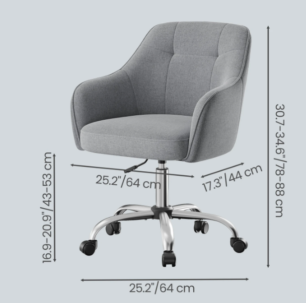 JOYFURNOS Chaise pivotante Gris aspect lin, hauteur réglable de 86 à 96 cm