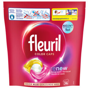 Fleuril Renew Color Caps 36 lavages – Capsules de lessive pour vêtements colorés – Ravivage des couleurs et protection durable des couleurs