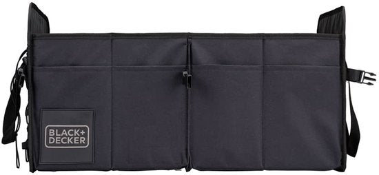 Boîte de rangement BLACK+DECKER pour coffre de voiture - 59 x 36 x 30 cm - 2 compartiments - Compartiments latéraux supplémentaires - Avec poignées - Noir