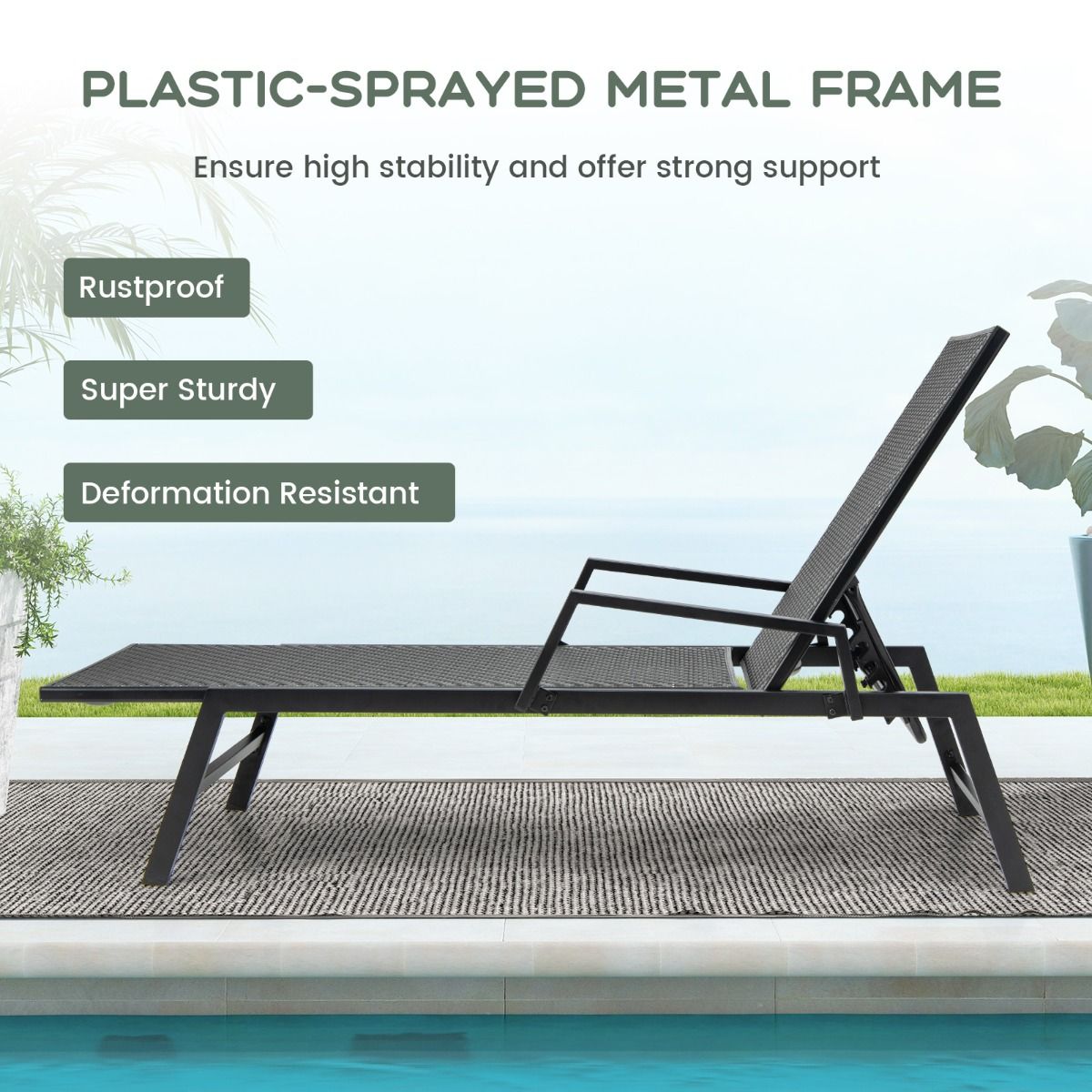 Chaise longue Coast Rotan - Dossier réglable sur 5 positions - Avec accoudoirs - Marron et noir